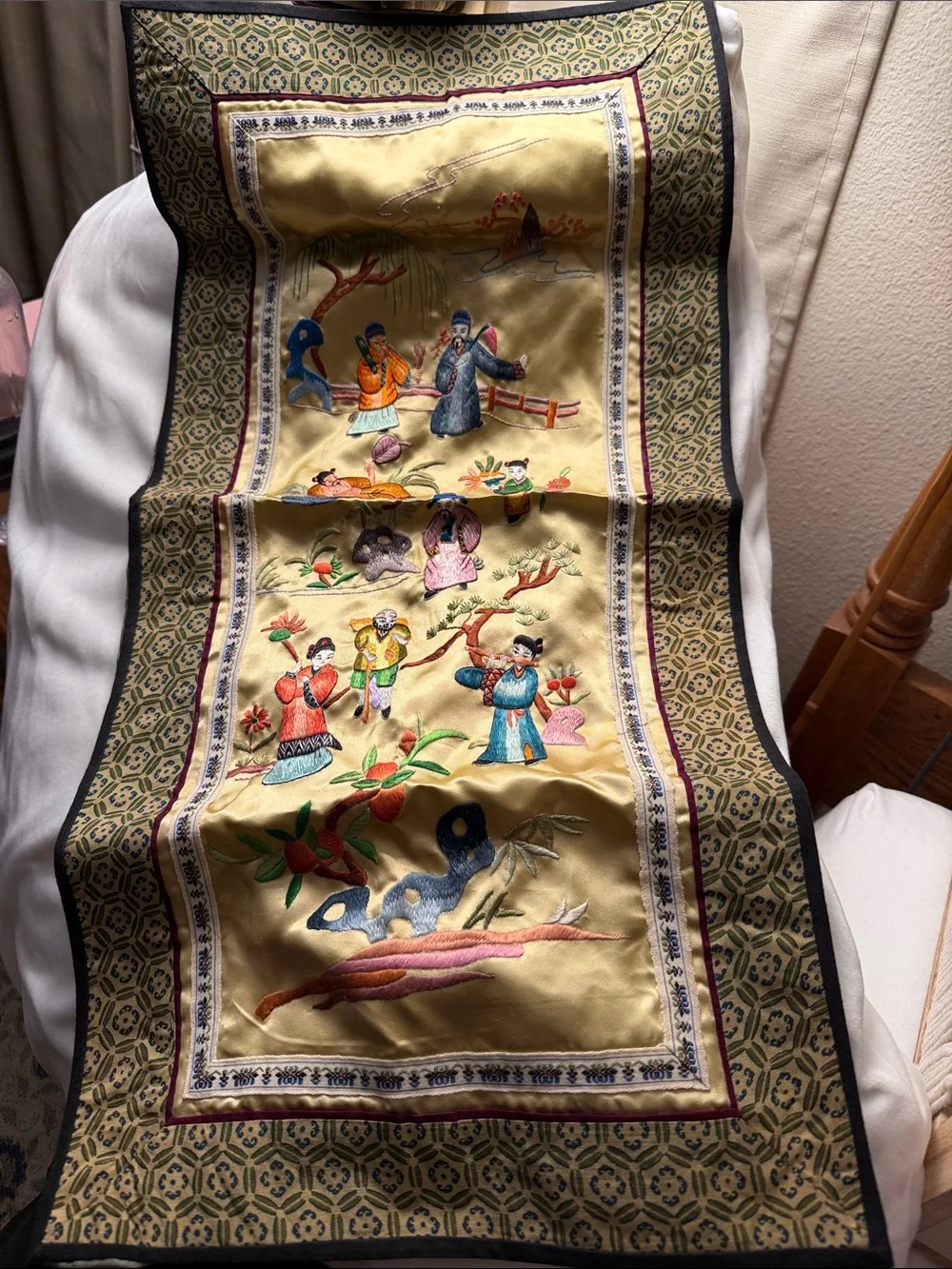 Vintage Embroidered Chinese Silk Wall Tapestry